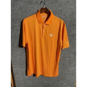 Nike Golf Polo Shirt Mens Large Orange Stripe Dri Fit Performance Koa West Logo